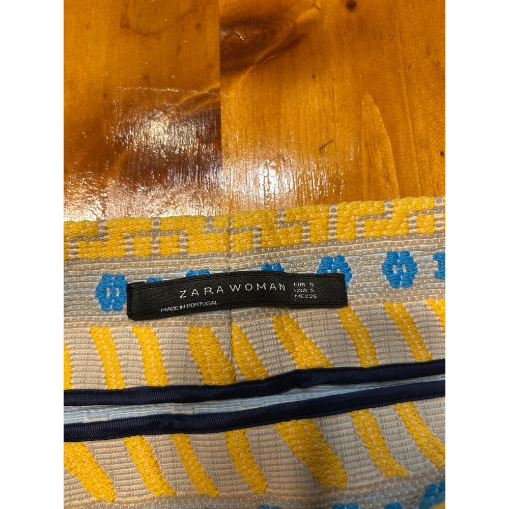Zara Woman Yellow Blue Geometric Jacquard Mini Skirt Size S Tapestry A-Line - Picture 7 of 12